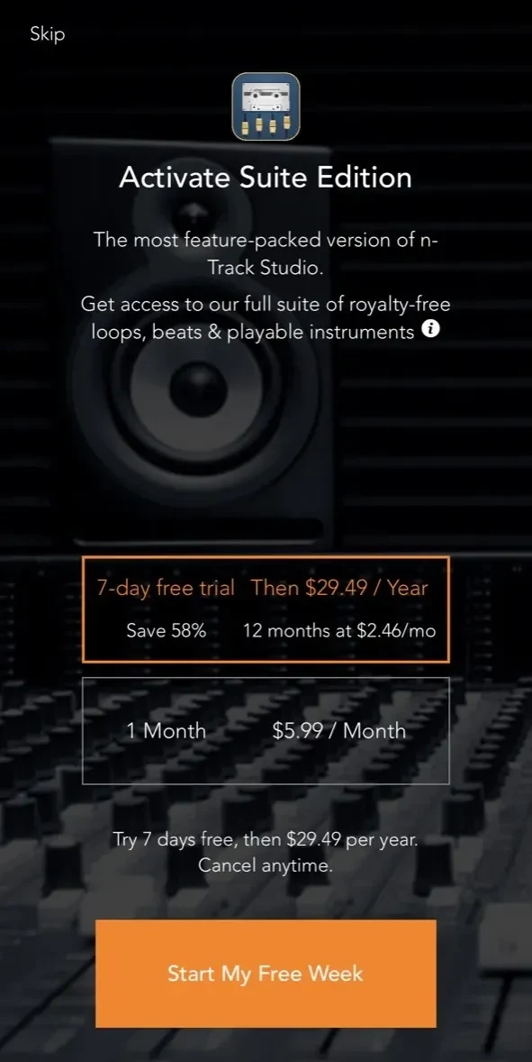 n-Track Studio DAW paywall screen