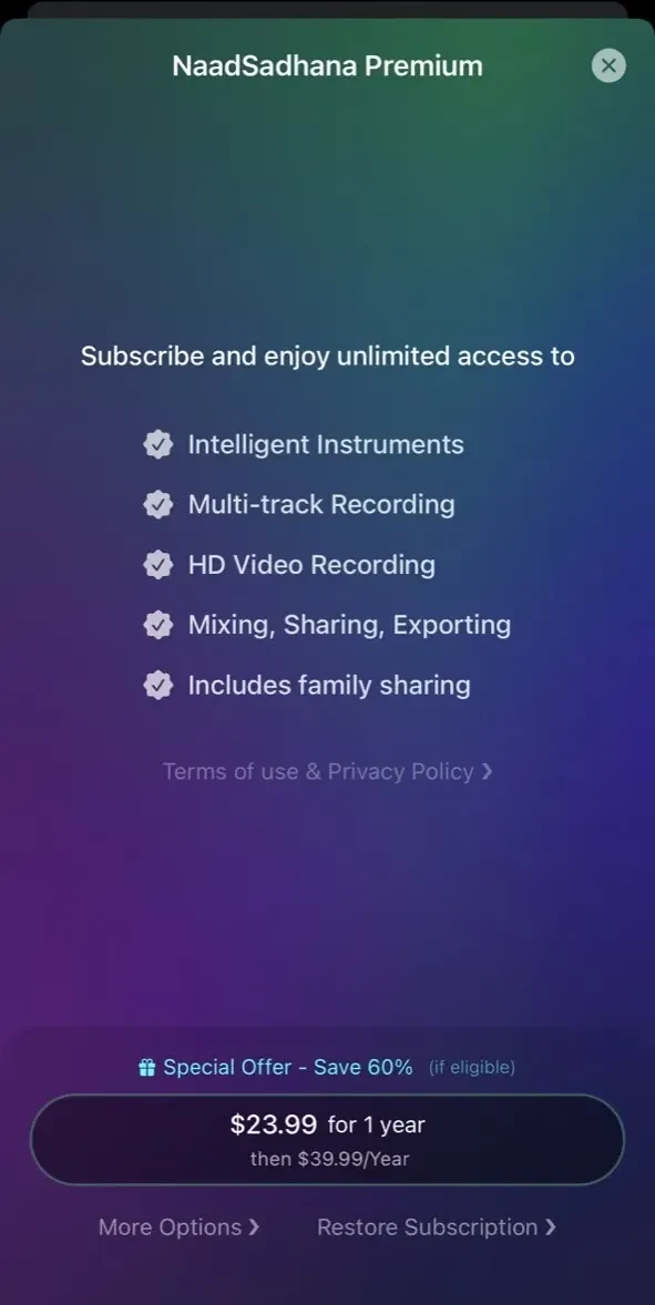 NaadSadhana paywall screen