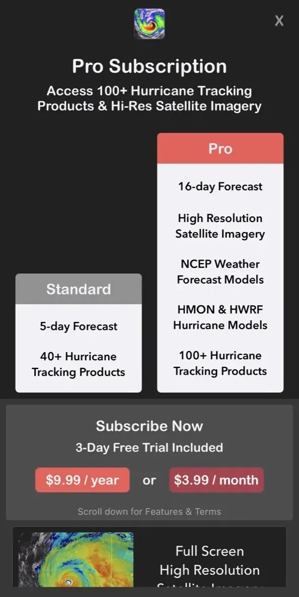 National Hurricane Center Data paywall screen