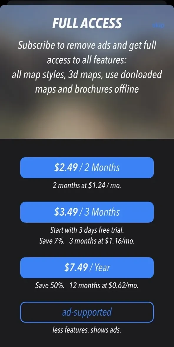 National Parks Pocket Maps paywall screen
