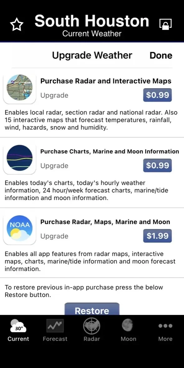 National Weather paywall screen