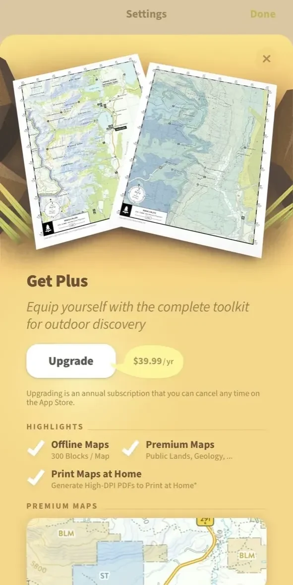 Natural Atlas paywall screen