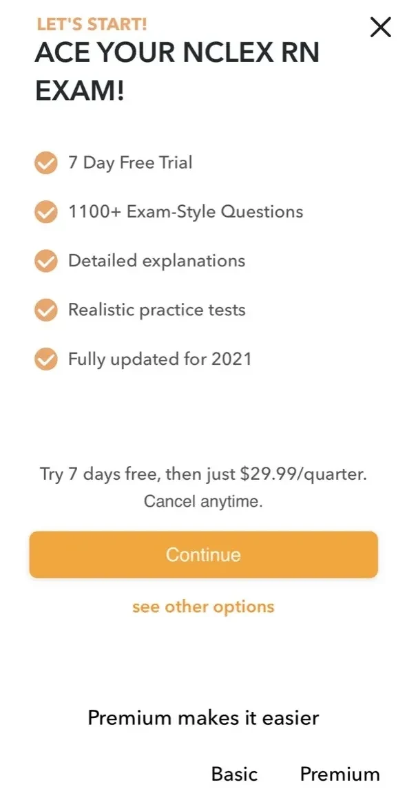 NCLEX RN Exam Prep 2024 paywall screen