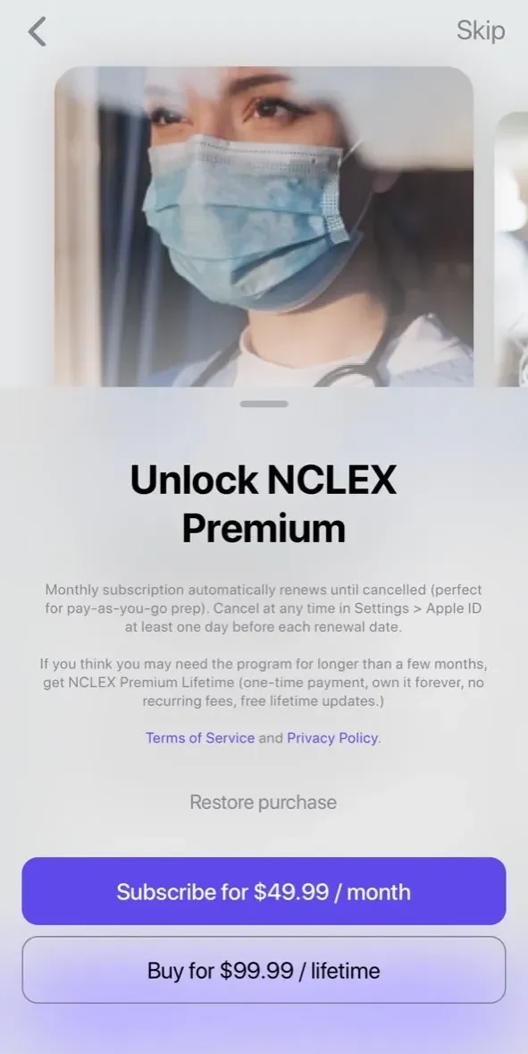 NCLEX RN Prep Genie paywall screen