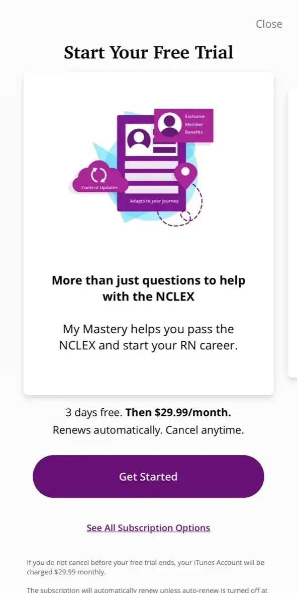 NCLEX RN Mastery Prep paywall screen