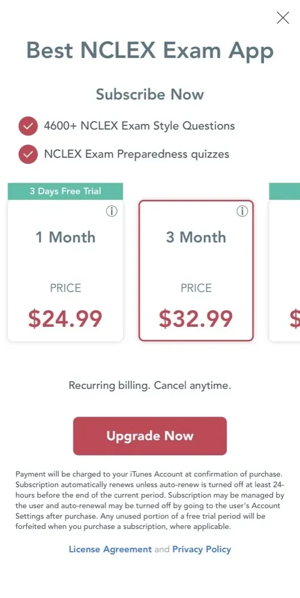 NCLEX RN Q&A paywall screen