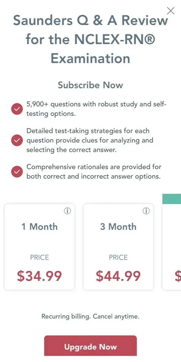 NCLEX RN Q&A Tutoring Saunders paywall screen