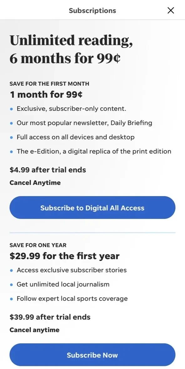 NDInsider paywall screen