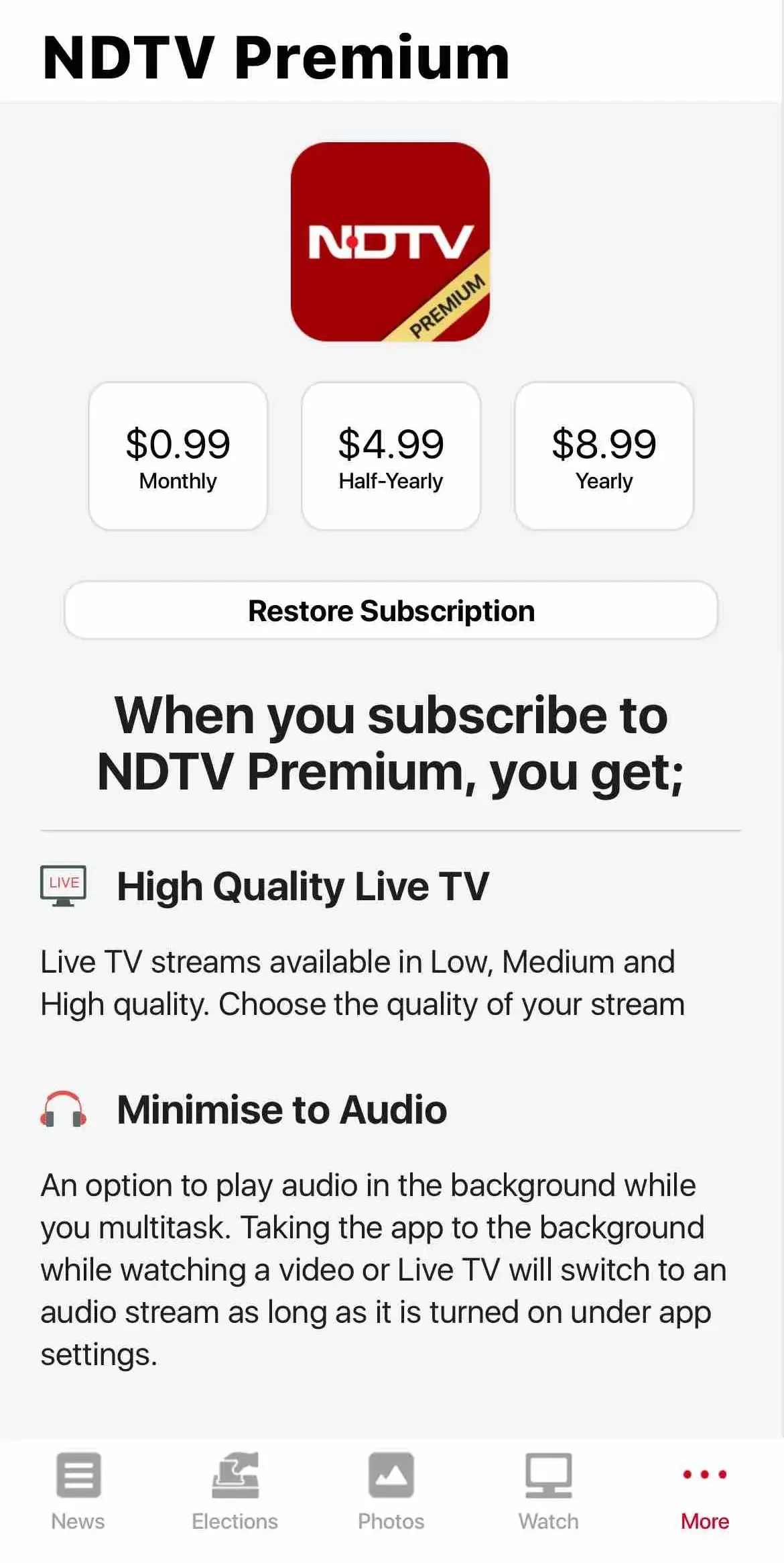 NDTV News App paywall screen