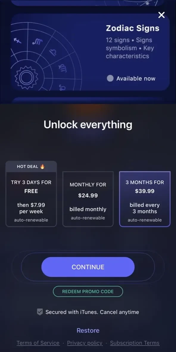 Nebula paywall screen