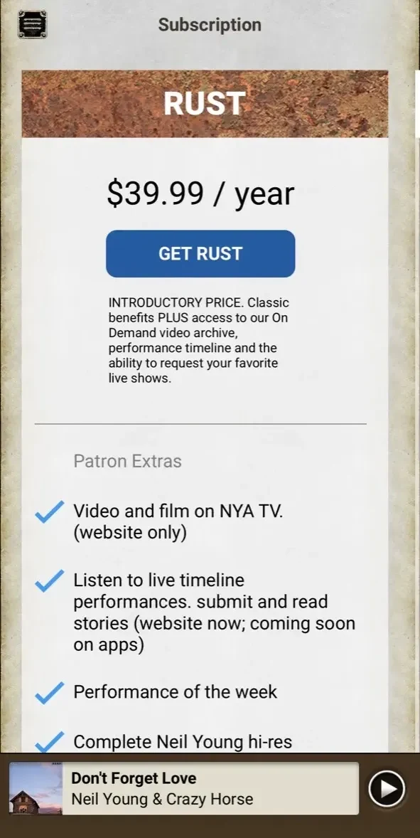 Neil Young Archives paywall screen