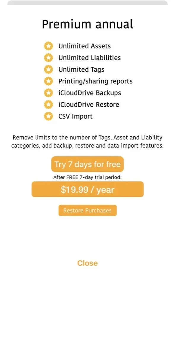 NetWorth Pro 2 paywall screen