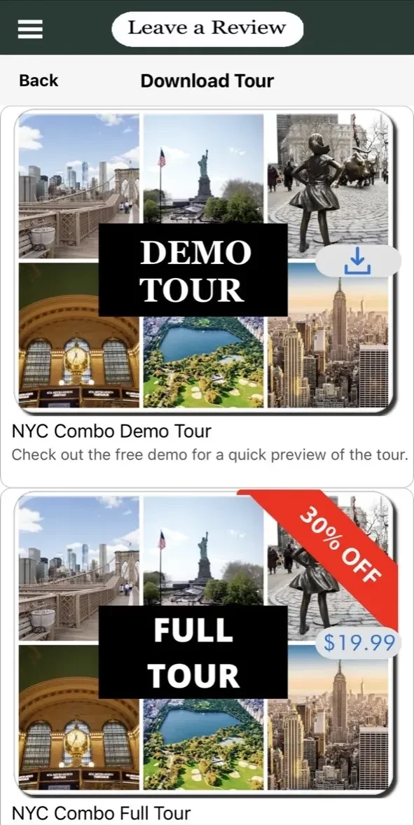 New York City GPS Audio paywall screen