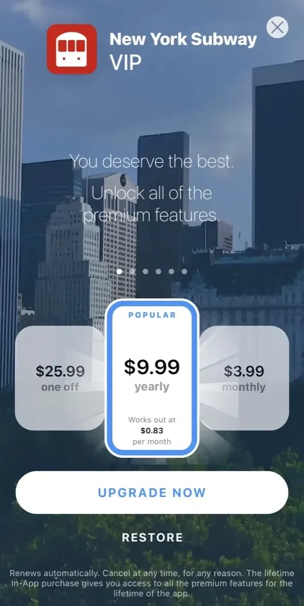 New York Subway MTA Map paywall screen