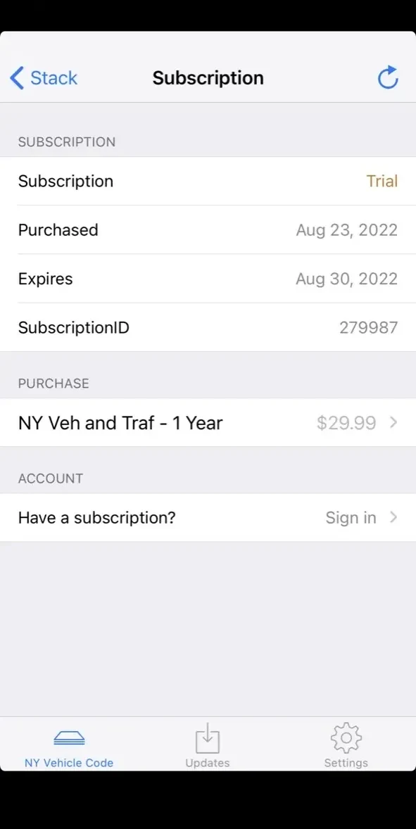 New York Vehicle paywall screen