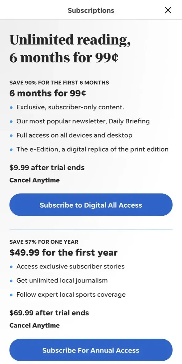 Newark Advocate paywall screen