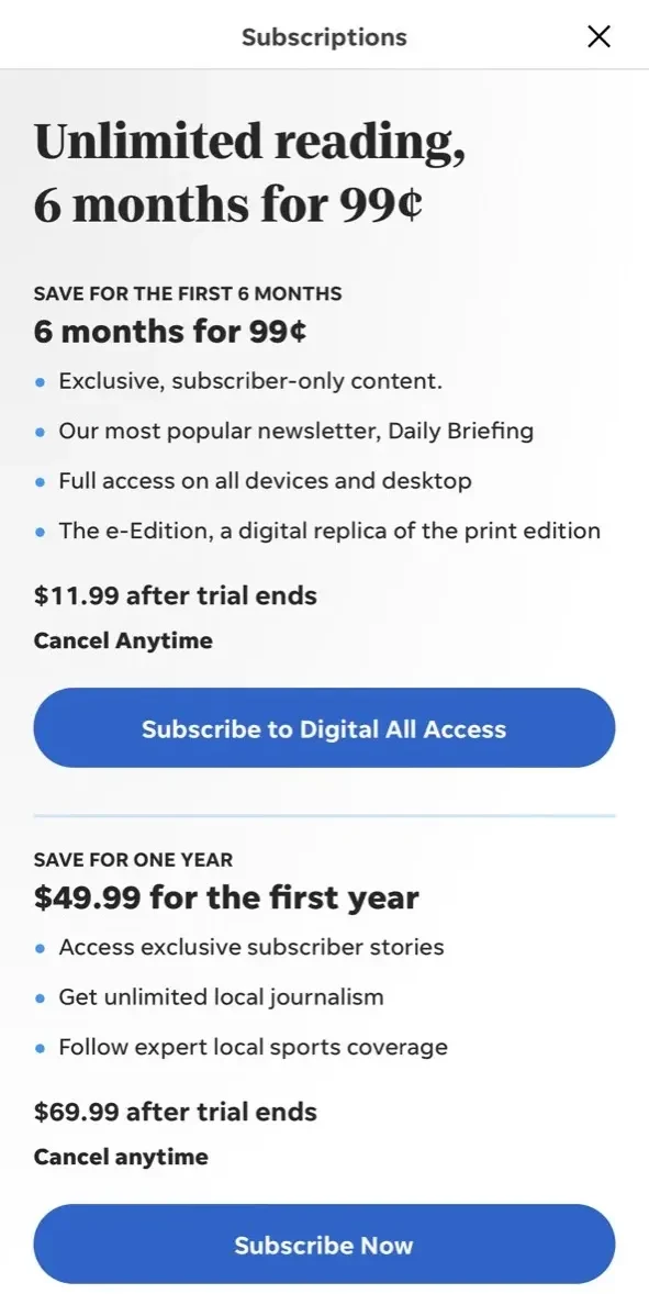 News paywall screen