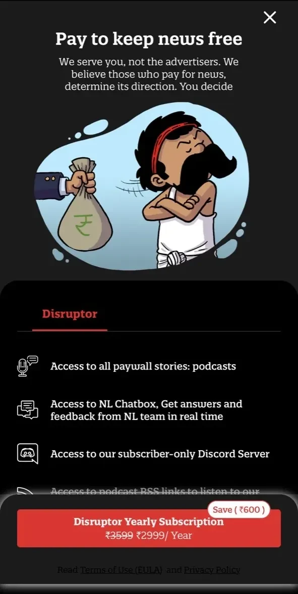 Newslaundry paywall screen