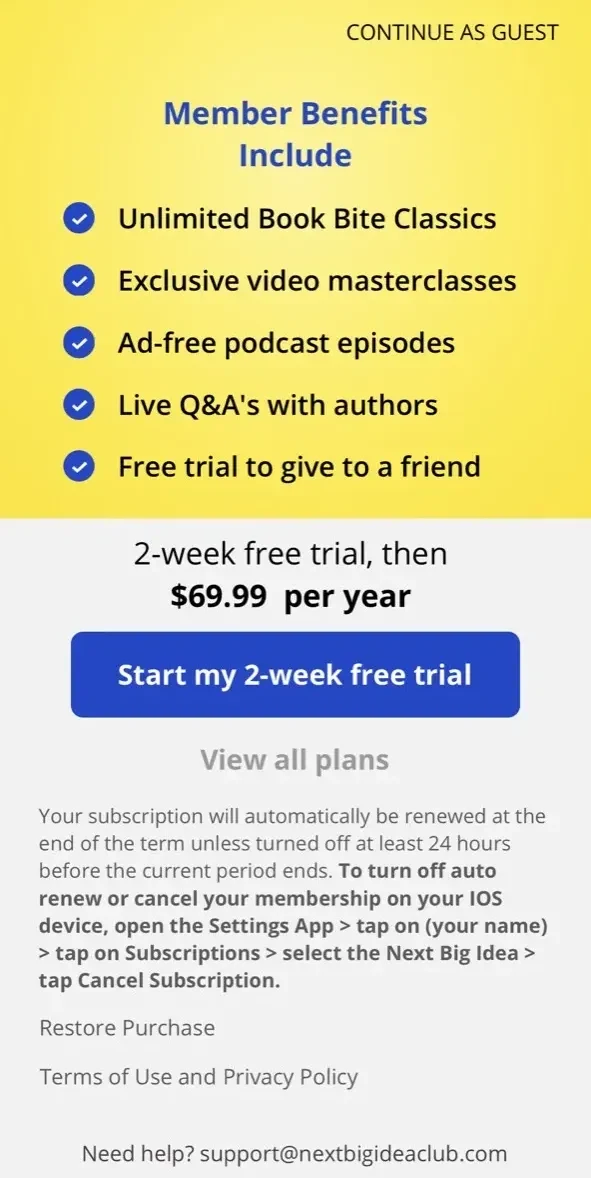 Next Big Idea paywall screen