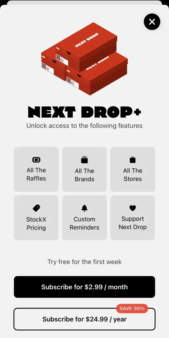 Next Drop paywall screen