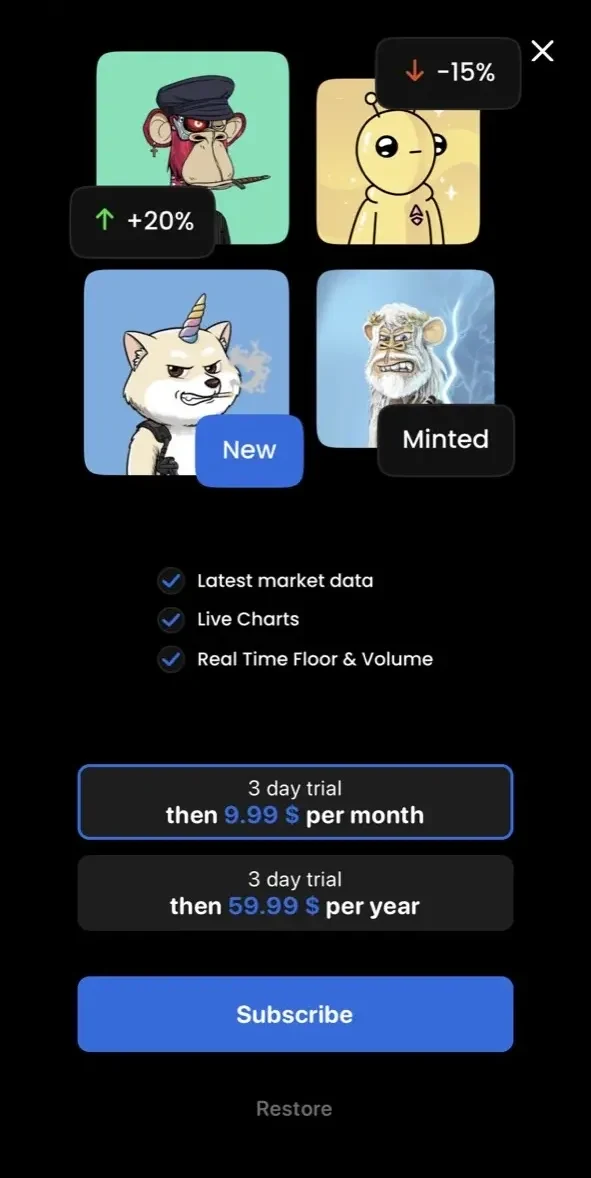 NFT AI paywall screen