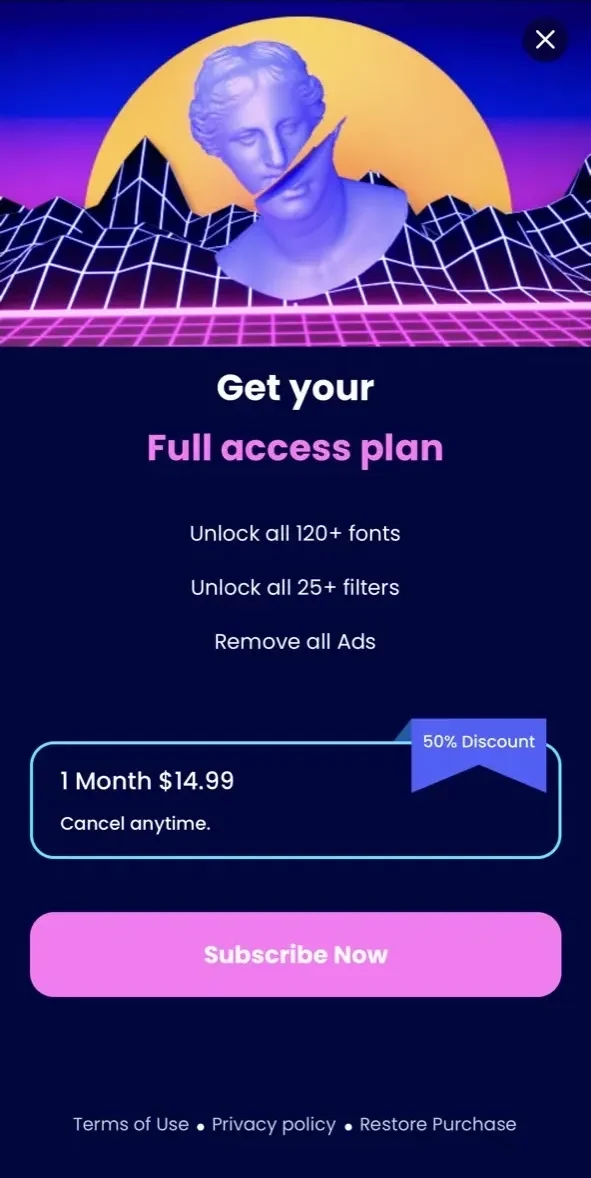 NFT Art Creator paywall screen