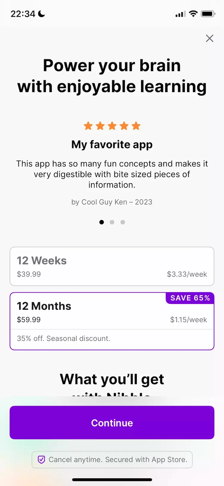 Nibble paywall screen