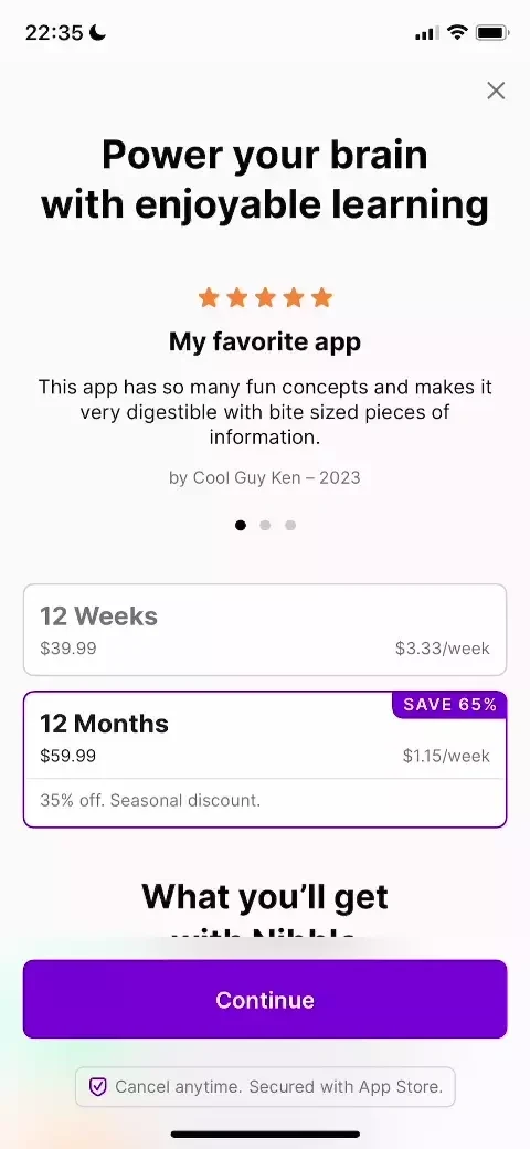 Nibble paywall screen