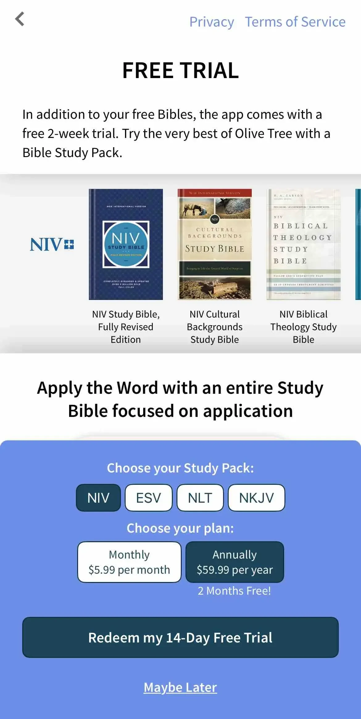 NIV Bible App paywall screen