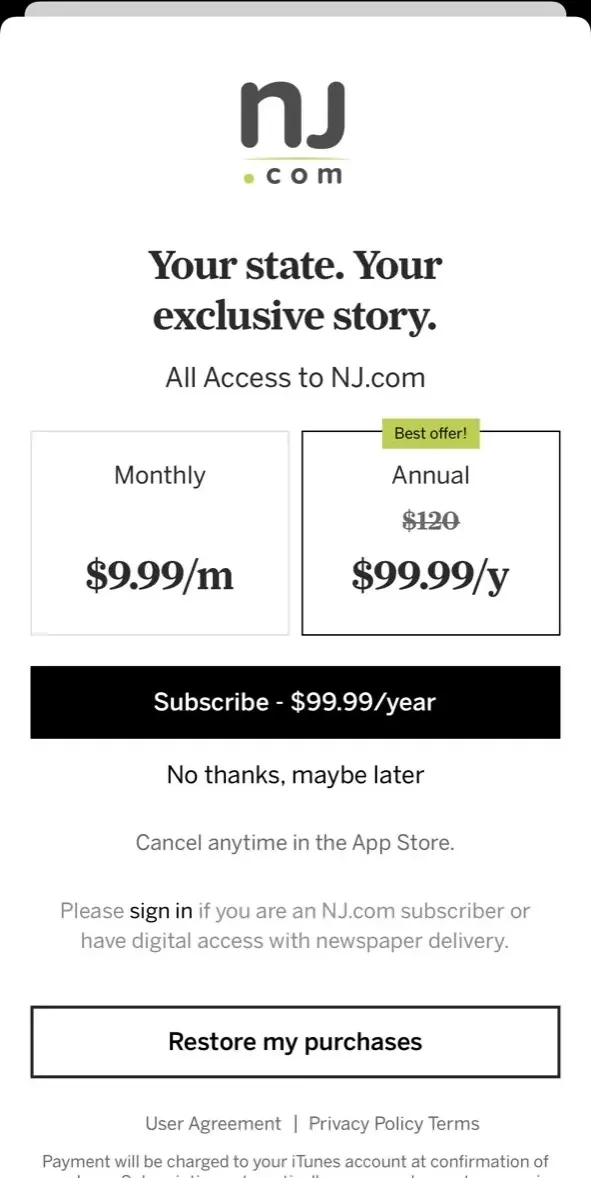 NJ paywall screen
