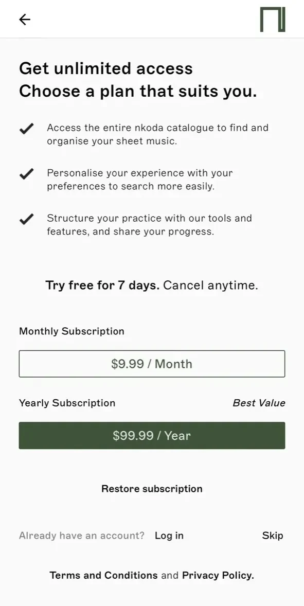 nkoda paywall screen