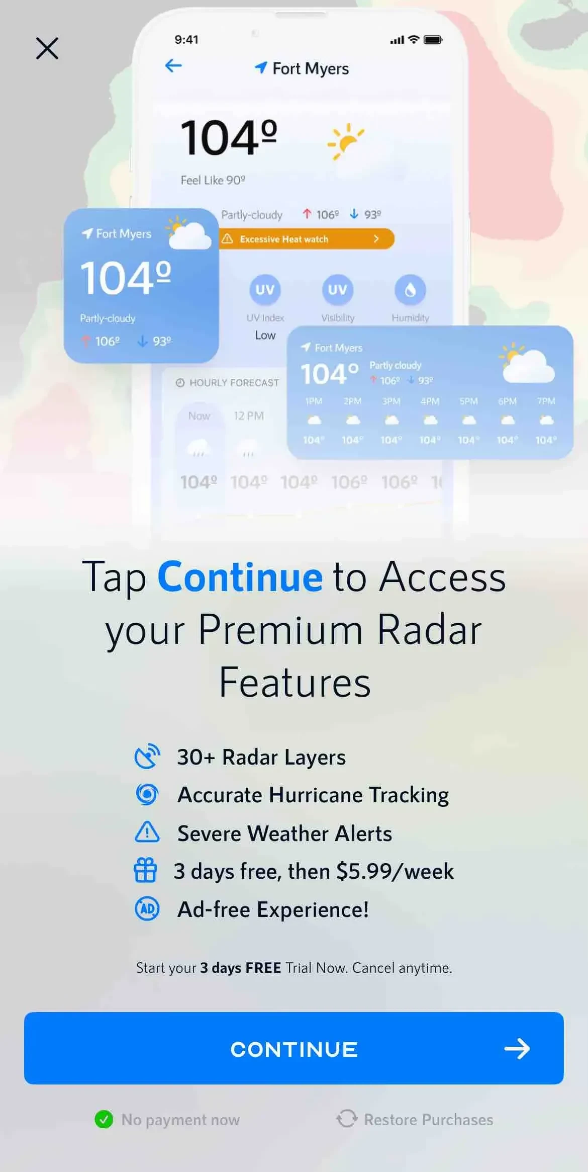 NOAA Live Weather Radar paywall screen