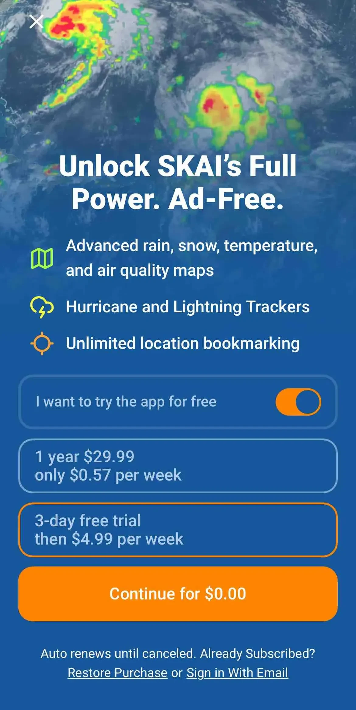 SKAI paywall screen