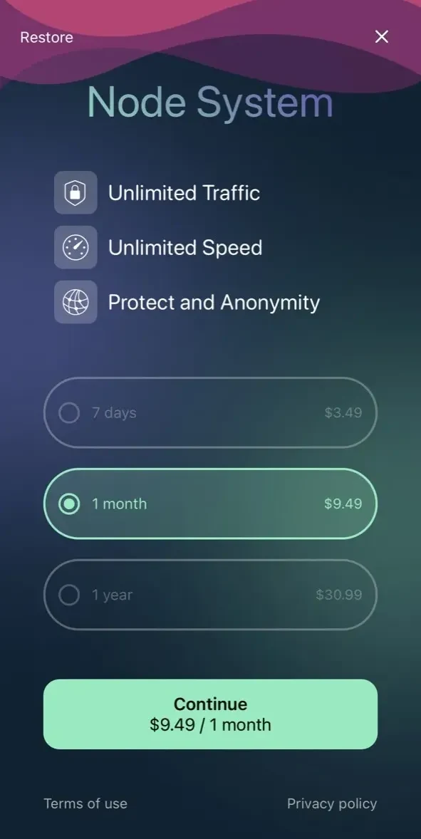 Node System paywall screen