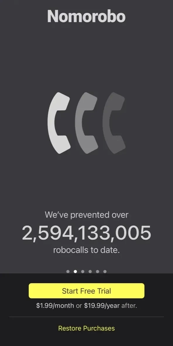 Nomorobo paywall screen