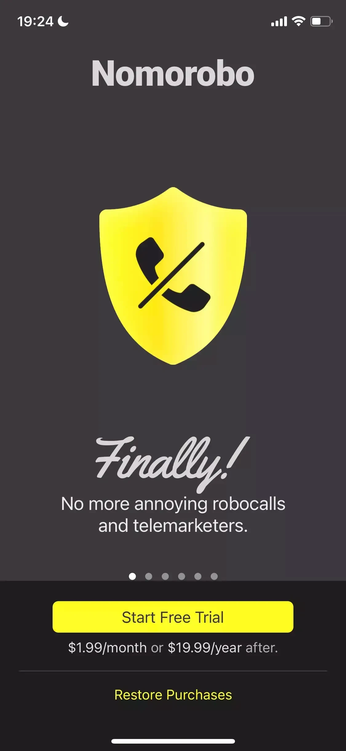 Nomorobo paywall screen