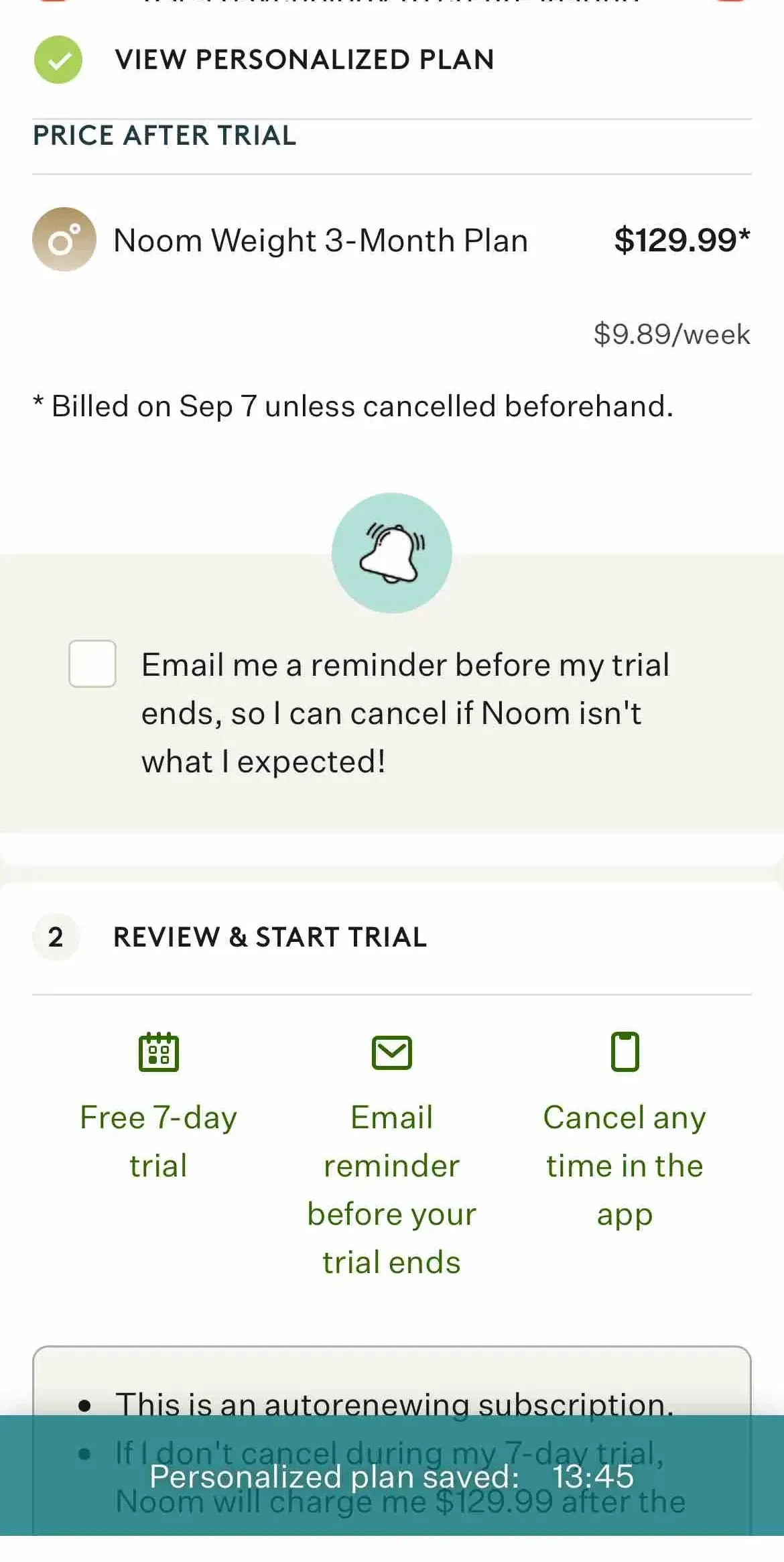 Noom Weight Loss paywall screen