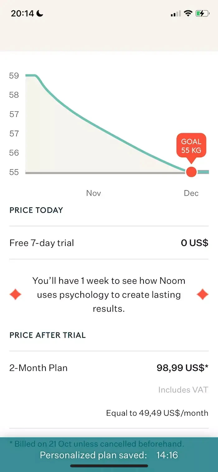 Noom Weight Loss paywall screen