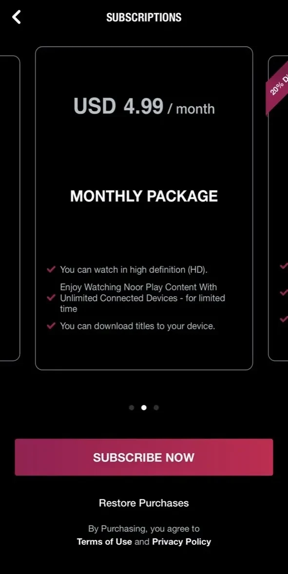 Noor Play paywall screen