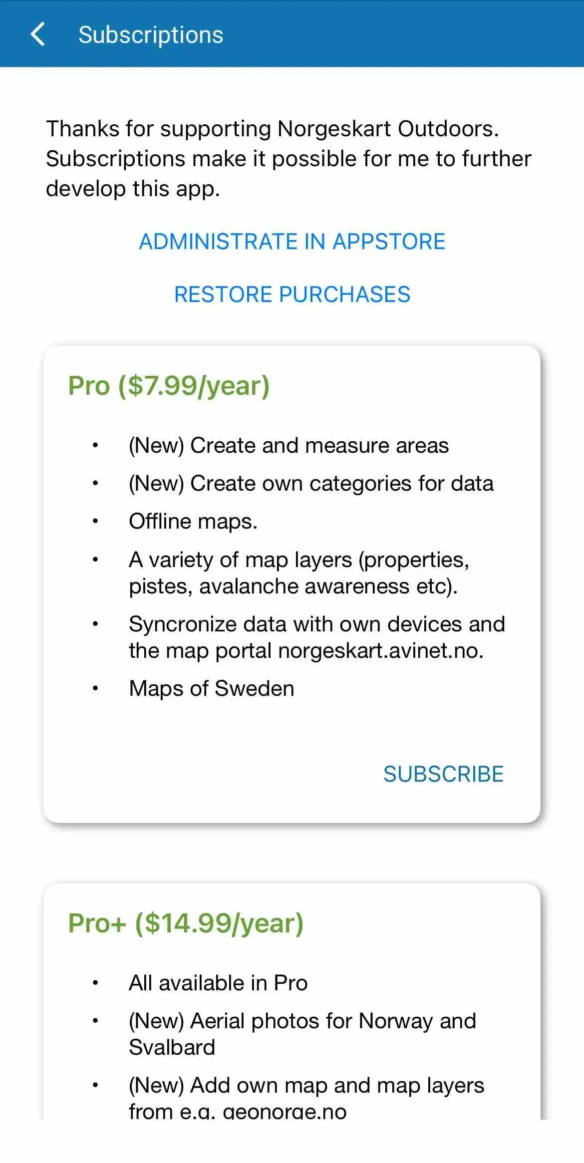 Norgeskart Outdoors paywall screen