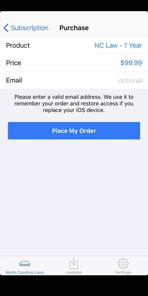 North Carolina Law paywall screen