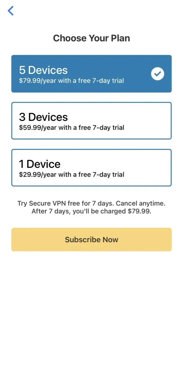 Norton VPN paywall screen