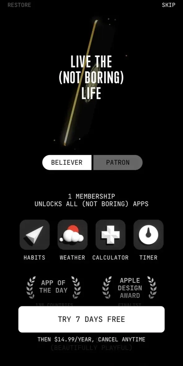 (Not Boring) Weather paywall screen