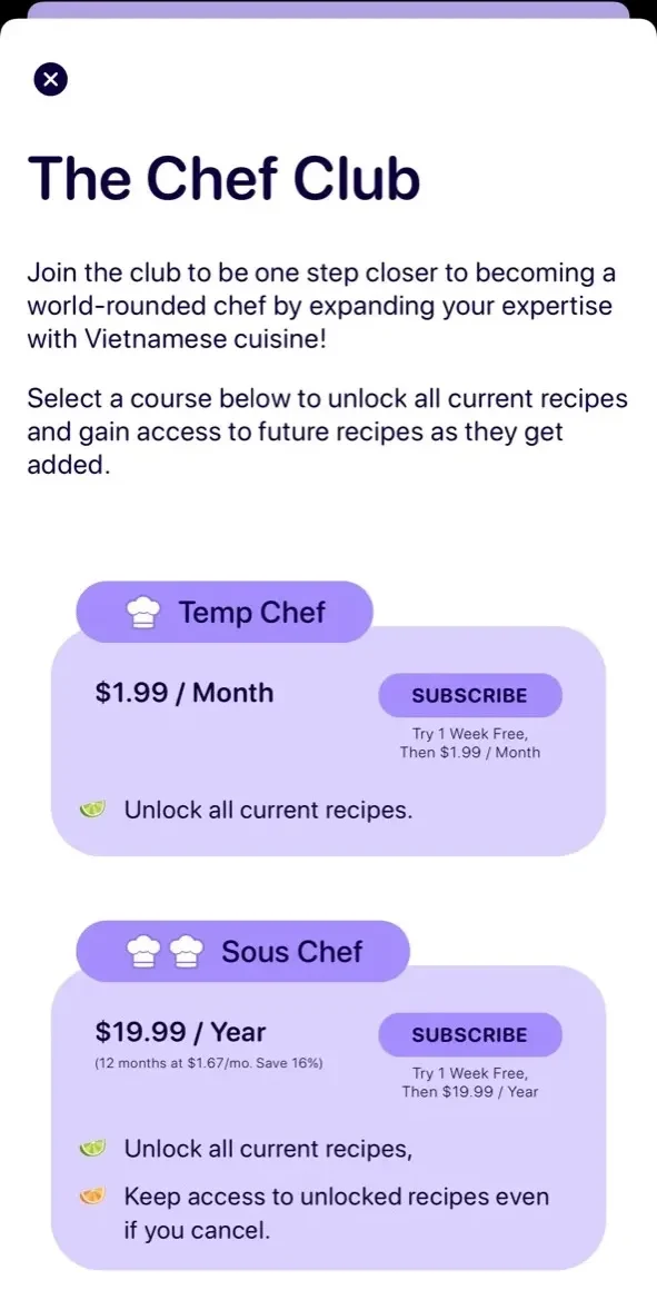 Not Phở paywall screen