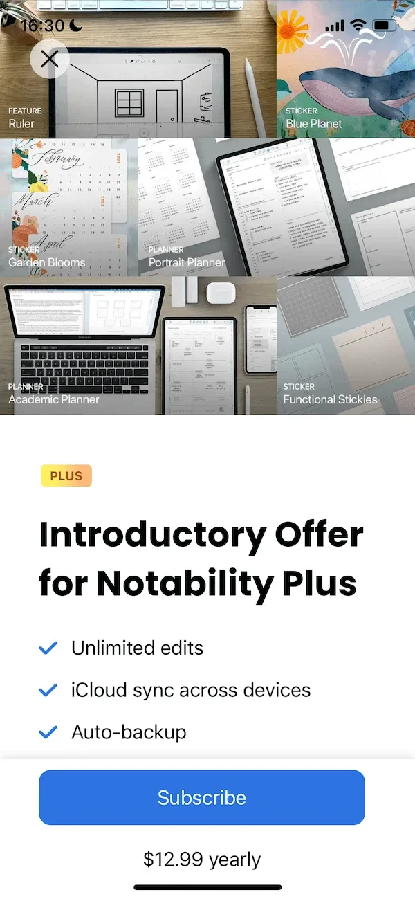 Notability paywall screen