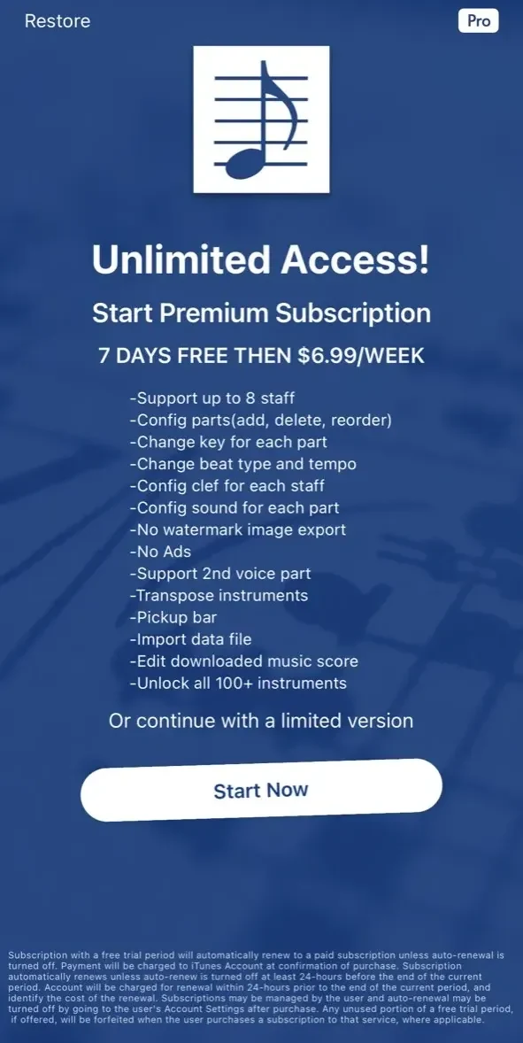 Notation Pad paywall screen