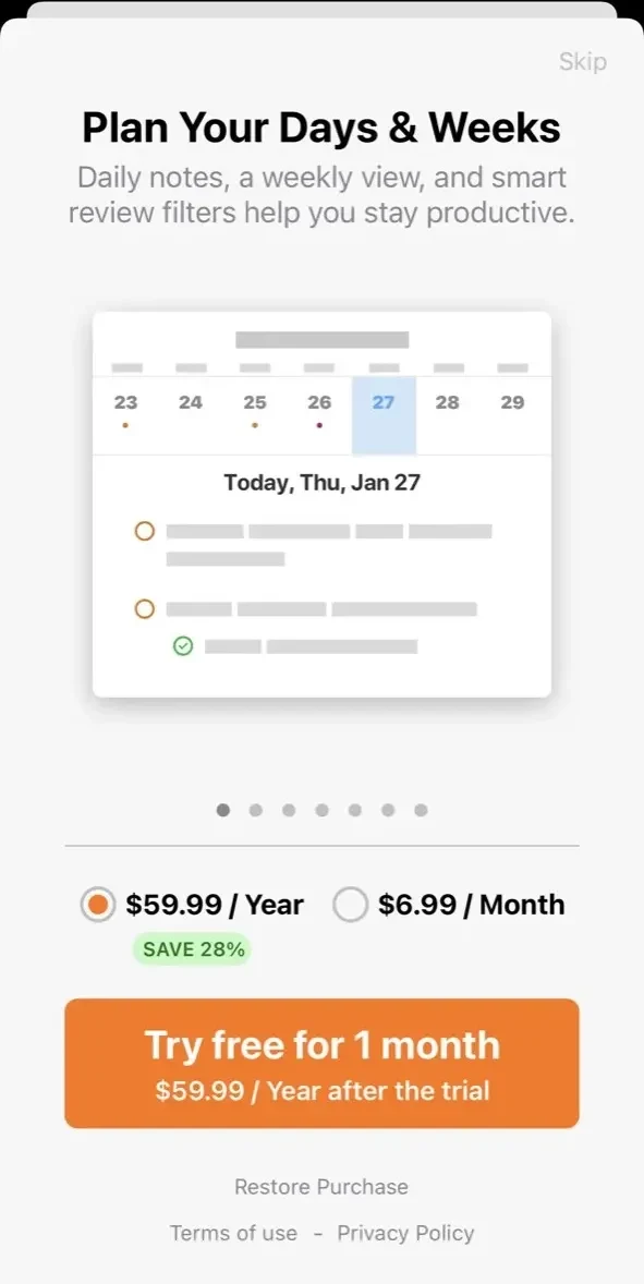 NotePlan paywall screen