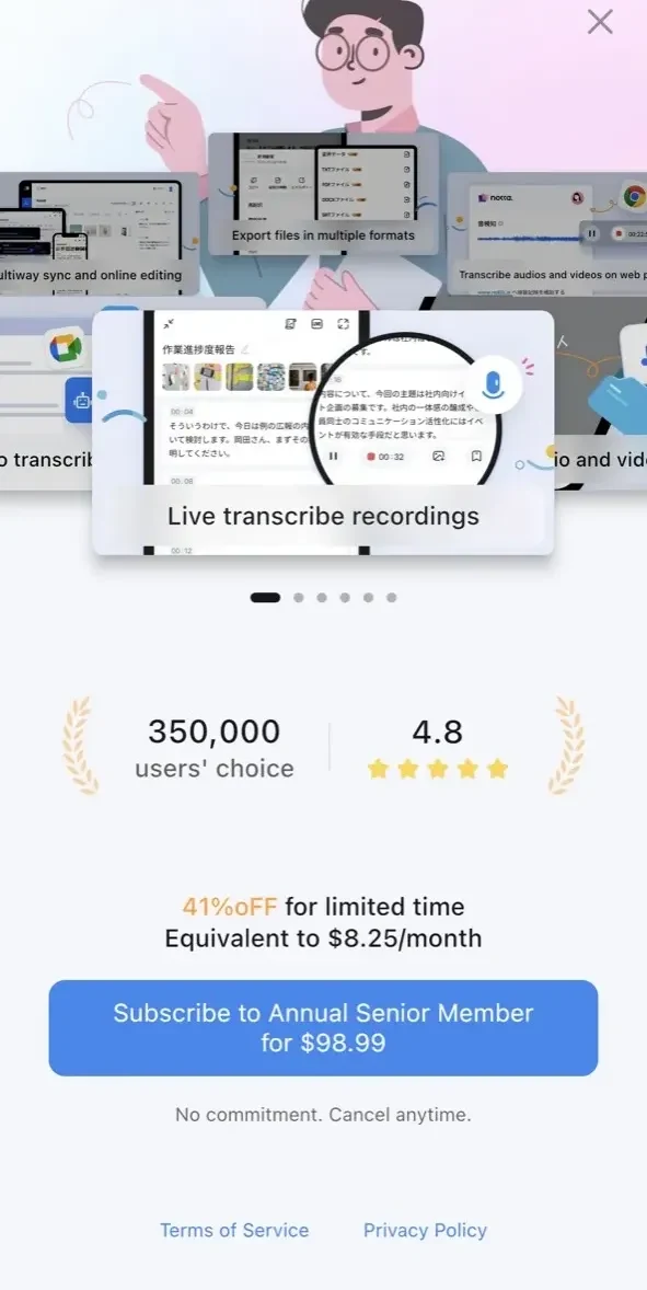 Notta paywall screen
