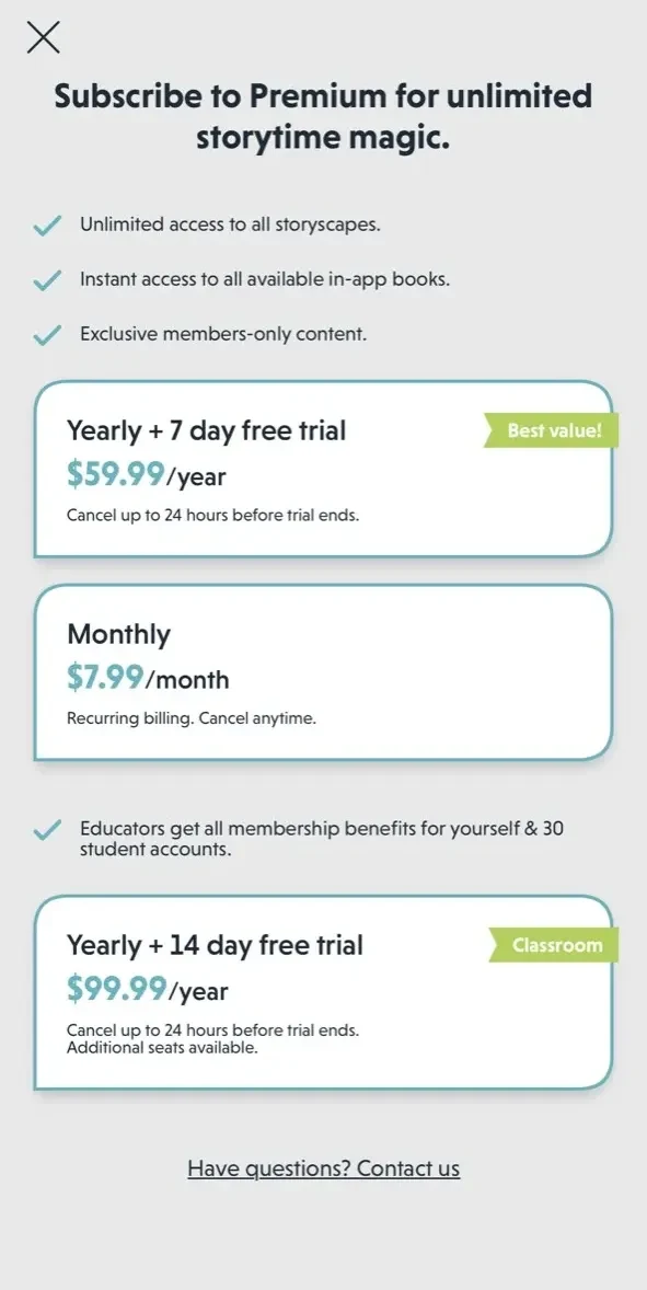 Novel Effect paywall screen