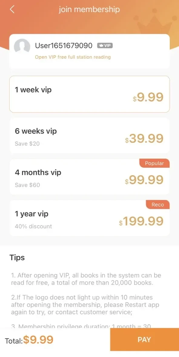 NovelFeed paywall screen